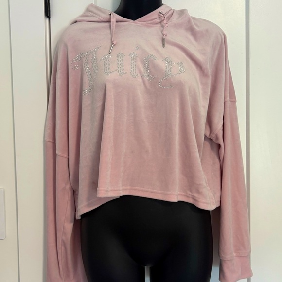 Juicy Couture Cropped Pink Velour Bling PJ Lounge Hoodie Size‎ XL - Picture 1 of 13